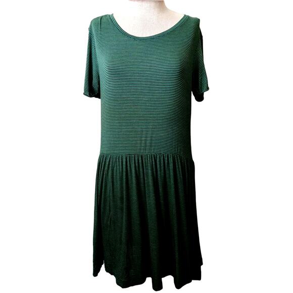 Green and Black Striped Shirt Dress Size Medium - Picture 1 of 5